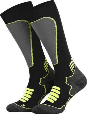 Produktbild von Tobeni Sport Kompressionsstrümpfe Lang Biking- Running- Skiing- Socken für Frauen und Männer, Farbe:Schwarz-Neon-Gelb, Grösse:35-38