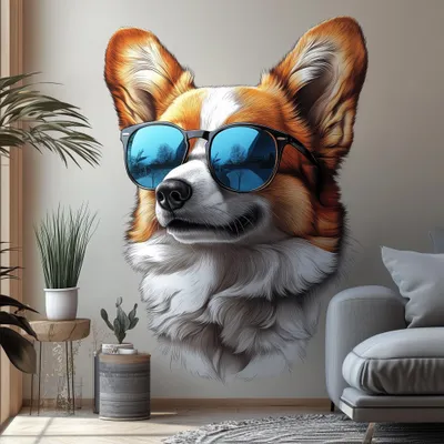 Produktbild von Decords Wandtattoo – Corgi mit Sonnenbrille, 201 cm
