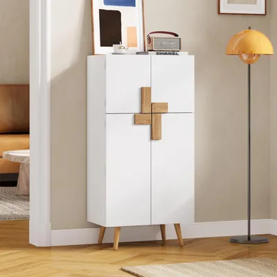 Produktbild von MODFU Küchenschrank 60×35×120 cm, Vorratsschrank mit verstellbaren Einlegeböden, Hochschrank Aufbewahrungsschrank mit 4 Türen & Türablagen,Weiß