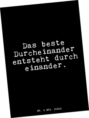 Produktbild von Mr. & Mrs. Panda Postkarte Das beste Durcheinander entsteht... - Schwarz - Geschenk, Sprüche, bildkarte, Ansichtskarte, Ansichtskarten, Postkarten, einzelkarte, Freund