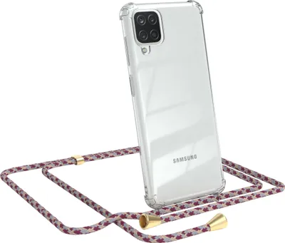 Produktbild von EAZY CASE Handykette kompatibel mit Samsung Galaxy A12, Handyhülle mit Umhängeband, Handykordel, Schutzhülle Clear, Band in Rot