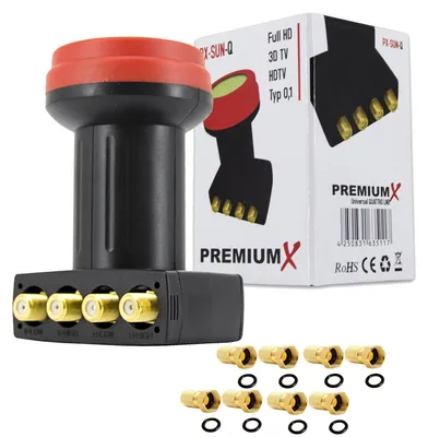 Produktbild von PremiumX Quattro LNB für Multischalter PX-SUN-Q DVB-S2 Sat Empfangskopf + 8x F-Stecker