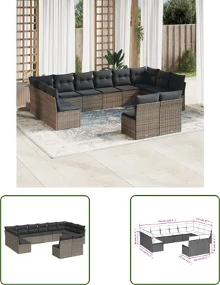 Produktbild von The Living Store 12-tlg. Garten-Sofagarnitur mit Kissen Grau Poly Rattan