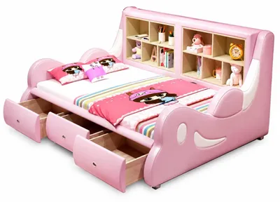 Produktbild von Rosa Kinderbett mit Regalen und Schubladen Bett für Mädchen