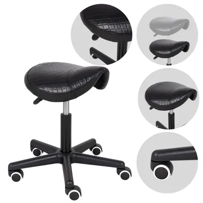Produktbild von Habys Rollhocker Lumo | Sattelhocker, Arbeitshocker, Drehhocker, Kosmetikhocker, Praxishocker, Bürohocker | Höhenverstellbar | Schwarz gesteppt