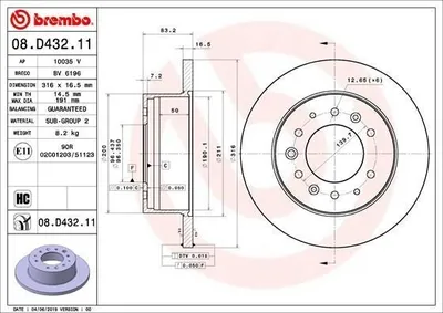 Zdjęcie produktu dla Tarcza hamulcowa BREMBO 08.D432.11