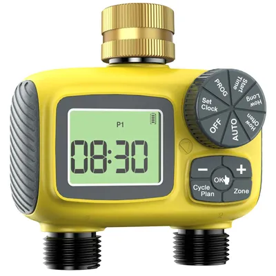 Produktbild von Bewässerungscomputer 2-Zonen mit 2 Ausgängen, LCD-Display, IP55, Regenverzögerung & manuellem Modus für Garten, Rasen & Gewächshaus