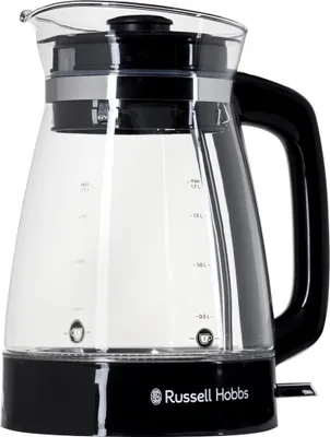 A studio shot of a Russell Hobbs glass kettle.
