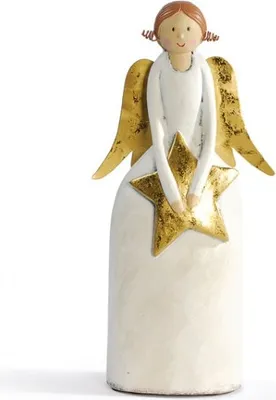 Produktbild von Engel mit STERN 33cm Polyresin weiß gold Figur Weihnachten Deko Modell Skulptur