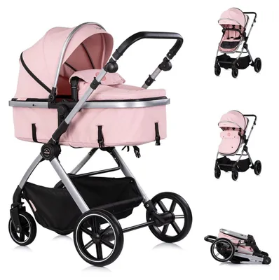 Produktbild von Chipolino Kombikinderwagen Pearl 2 in 1 umbaubar Rucksack Fußsack Korb Federung rosa