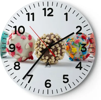Produktbild von Wanduhr - Rund - Glasuhr - Eier Dekoration Süßigkeiten Schokolade - 30x30cm - Schleichendes Uhrwerk - Lautlos - zum Aufhängen bereit - Dekoration Modern - Wanddekoration aus Glas - C4AR30x30-2898