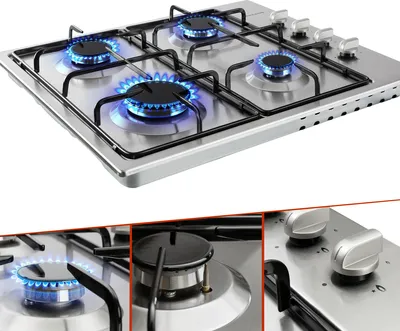 Produktbild von AREBOS Gaskochfeld 4 Flammen, Edelstahl, inkl. Topfträger & Zündsicherung, Autark, Geeignet für Erdgas oder Propangas, Gasherd, Gasfelder