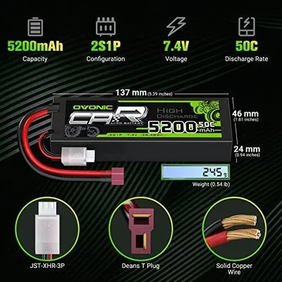 Zdjęcie produktu dla Akumulator lipo 2S 5200 mah 50C 7 4V rc dla samochodów zdalnie sterowanych
