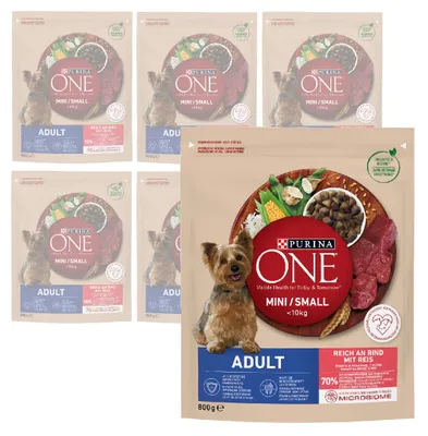 Zdjęcie produktu dla Purina One Mini Adult 6x800g Sucha Karma Dla Psów Małych Ras Z Wołowiną I Ryżem