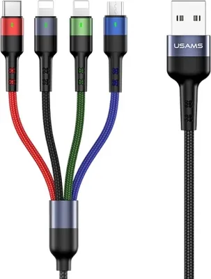 Image de Usams Kabel Pleciony U26 4W1 3M 2Afast Charge (2Xlightning/Microusb/Usb-C) Sj413Usb01 (Us-Sj413)