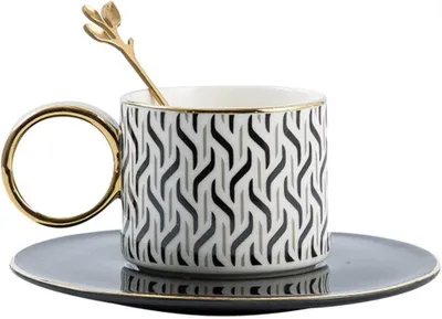 Image de Tasse à café en céramique - Tasse à thé - Pour savourer vos boissons - Avec cuillère et soucoupe - Soucoupe de 15 cm - A