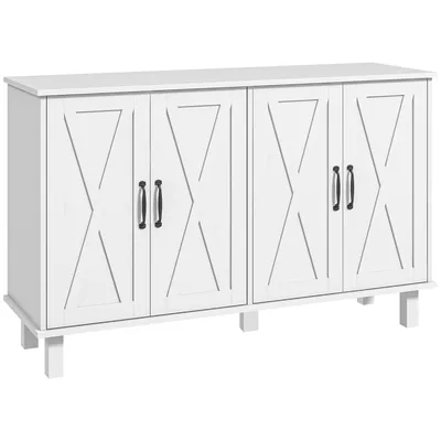 Image de HOMCOM Buffet bas meuble de rangement buffet de cuisine 2 placards double porte avec étagères réglables en hauteur style campagne 120 x 37 x 75 cm - blanc