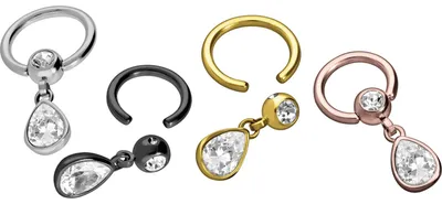 Produktbild von Intim-Piercing, Septum Piercing Chirurgenstahl Klemmkugelring KRISTALLTROPFEN RoséGold Innendurchmesser: 10 mm