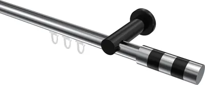 Produktbild von Interdeco Innenlaufstange / Gardinenstange mit Innenlauf Chrom / Schwarz, Typ Platon Mavell (Zylinder Bicolor), 20 mm Ø 1-läufig, 240 cm