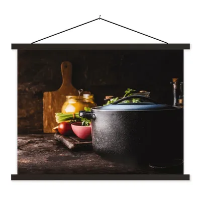Produktbild von MuchoWow® Textilposter Rustikal - Stilleben - Pfanne - Gemüse 150x113 cm mit schwarzem Rahmen - Wohnzimmer
