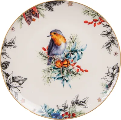 Produktbild von Clayre & Eef Frühstücksteller Ø 20 cm Weiß Porzellan Vogel