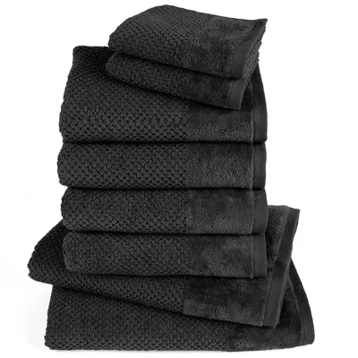 Produktbild von Pure Label 8-TLG Handtücher Set mit Aufhängeschlaufen aus Baumwolle - 2x Badetuch 70x140 cm 4x Handtuch 50x100 cm 2x Gästetuch 30x50 cm, Schwarz