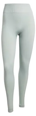 Image de Legging de sport femme adidas, modèle Essentials, matière tricotée, longueur totale, couleur vert sauge, taille S