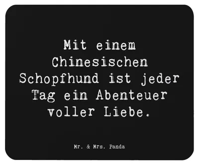Produktbild von Mr. & Mrs. Panda Mauspad Spruch Chinesischer Schopfhund Abenteuer - Schwarz - Geschenk, pc mausunterlage, Mouse Pad, Lachen, haarlose Hunde, Hunderasse, Mousepad, mutige