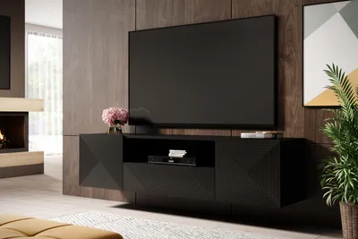 Zdjęcie produktu dla SZAFKA RTV PÓŁKA TV WISZĄCA LOFT CZARNA komoda 167 CM NOWOCZESNA ASHA