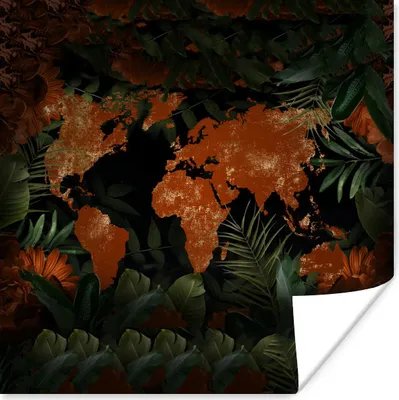 Produktbild von MuchoWow® Poster Weltkarte - Gold - Rot 75x75 cm - Wand Dekoration