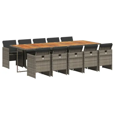 Immagine prodotto di Set da Pranzo da Giardino 11pz con Cuscini in Polyrattan Grigio