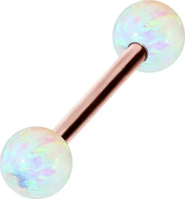 Produktbild von Zungenpiercing, Intim-Piercing Chirurgenstahl Barbell SYNTHETISCHE OPALE RoséGold | Opalfarbe: Hot-Weiß Stablänge: 16mm