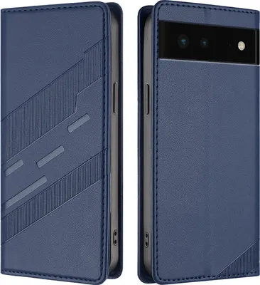 Produktbild von Hülle für Google Pixel 6, Kunstleder Brieftaschen Handyhülle mit Kartenfach und Standfunktion Blau
