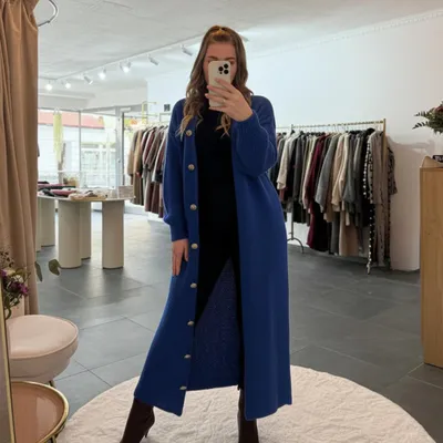 Produktbild von Strickjacke Langer Cardigan Damen „Lotta“ Blau, Onesize (XS-XL), für Frauen Langarm Grobstrickjacke, Herbst Winter Strickmantel Frau