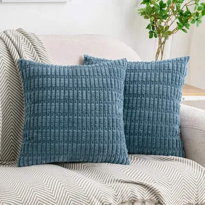 Immagine prodotto di Coperte per cuscini a righe, colore blu, 50 x 50 cm, set da 2
