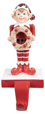 Productafbeelding van Clayre & Eef Kerstsok, gehaakld, elf, 20 cm, rood, polyresine