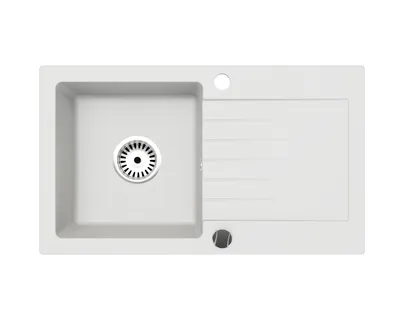 Produktbild von [Granitspüle 76x44 Weiß ] Hochwertig beidseitig Montierbar Küchenspüle Eckig Einbaugranitspüle Granit Spülbecken f. Unterschränke ab 45 cm inkl.Sipho