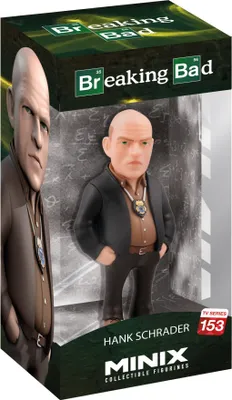 A collectible figurine of Hank Schrader from Breaking Bad, displayed in its packaging.