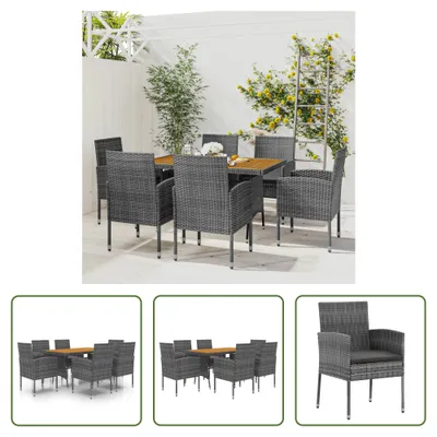 Image de The Living Store 7-pcs. Ensemble de salle à manger de jardin Poly Rattan Gris
