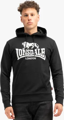 A man wearing a black Lonsdale hoodie.