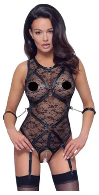 Obrázok produktu pre Cottelli Bondage - čipkované body s pásikmi - čierna - S