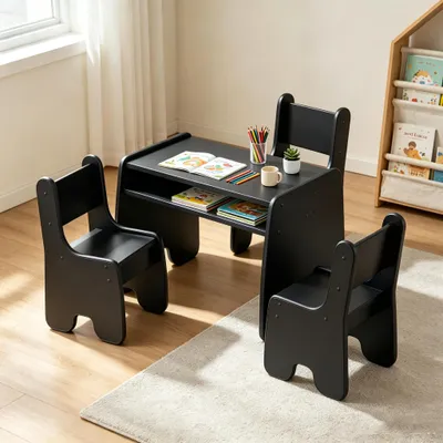 Produktbild von Kindertisch mit 2 Stühlen,3 TLG Kindertischgruppe aus Holz,Zeichentisch Basteltisch Aktivitätstisch mit Stauraum für Kinderzimmer 70x45x51cm