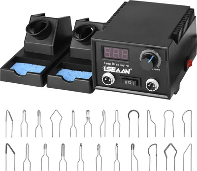 Obrázek produktu pro Sada pro pyrografii – zařízení pro pálení dřeva, 60 W – digitální displej – teplota 0–850 °C – 33 hrotů – 2 hroty pro dřevo a kůži – černá barva
