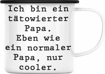 Produktbild von Trendation - Tattoo Papa Geschenk Emaille Tasse Vater Vatertag Geschenkidee Vatertagsgeschenk von Sohn Tochter Lustige Sprüche Emaille Emaille Tasse Papa Lustig (Schwarz)