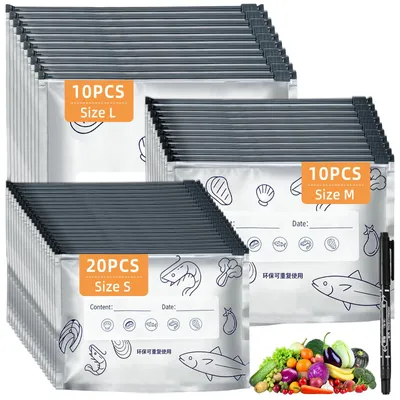 Gefrierbeutel mit Reißverschluss, 40 Stück, Aluminiumfolie, wiederverwendbar