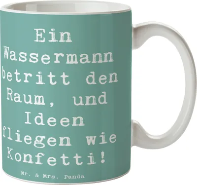 Produktbild von Mr. & Mrs. Panda Tasse Spruch Wassermann Ideenflug - Meeresbrise - Geschenk, Kaffeetasse, Horoskop, Becher, haferl, Geschenke Astrologie, Inspiration, Kaffeebecher, Ideen