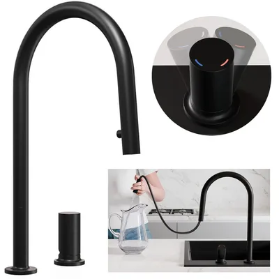 Produktbild von PRIMAGRAN Küchenarmatur 9050, 360° drehbar, Hochdruckarmatur, mit zwei Strahlarten, mit ausziehbarem Auslauf, Edelstahl Schwarz