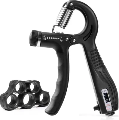 Produktbild von Hanamura Handtrainer - Digitaler Zähler - Einstellbare Stärke 5-60kg - Anti-Rutsch-Griff Handgreiftrainer - Inklusive Fingertrainer - Unterarmtrainer