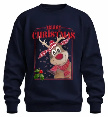 Obrázek produktu pro Merry Christmas Reindeer Rudolf - vánoční dárek Vánoční uni vánoční svetr, Navy, XXL