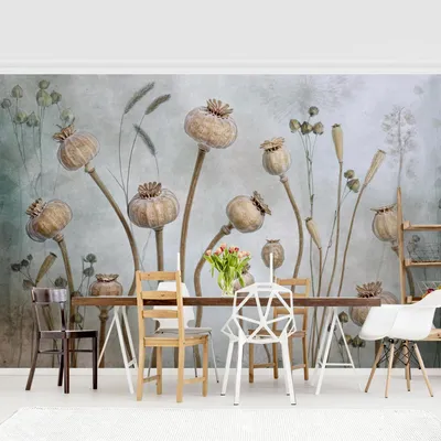 Produktbild von Fototapete Blumen - Vliestapete - Bildtapete UV-beständig Mohnblume braun Vintage Wandtapete geruchsfrei